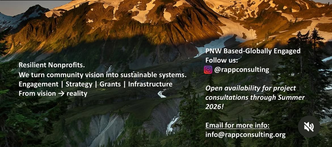 Mountain landscape with RAPP Consulting nonprofit strategy message